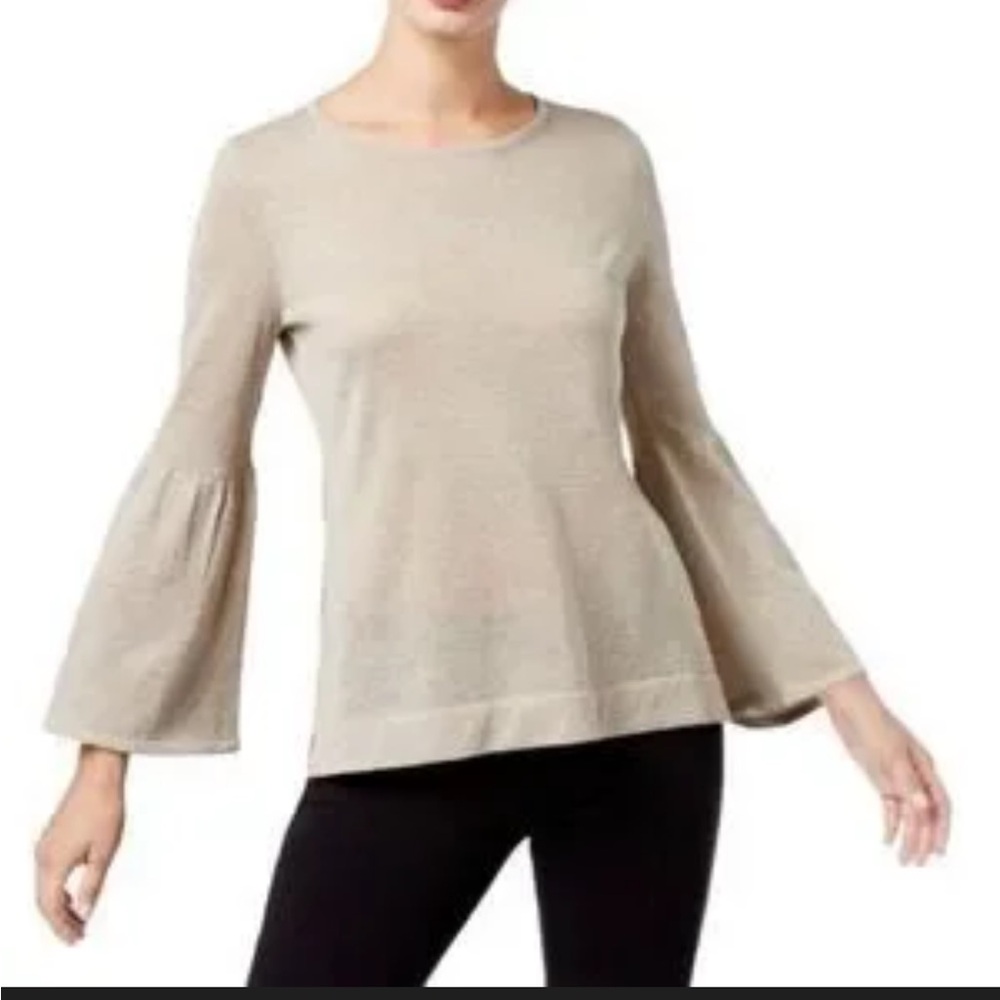 Calvin Klein Gold-Accented tan bell sleeve lightweight sweater size Small